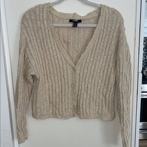 Forever 21 Cream Cable Knit Cropped Sweater | S